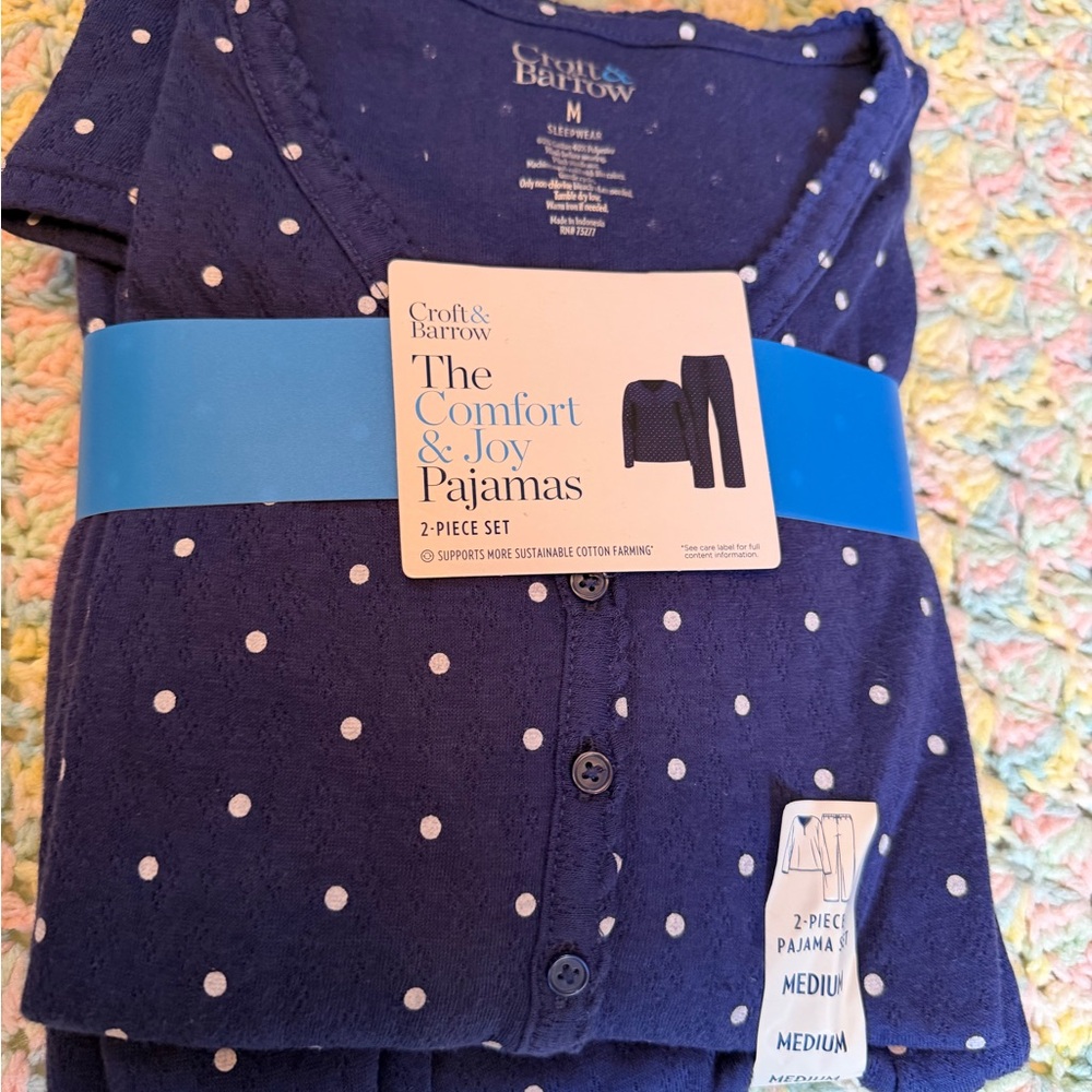 Croft & Barrow Women's Navy Pajama Set with White Dots